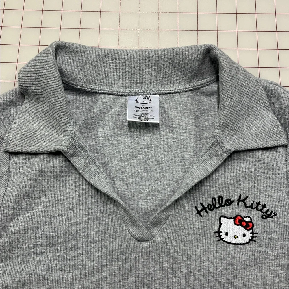 HELLO KITTY by Sanrio Polo Johnny Collar Stretch Rib Knit Grey Short SL Dress XL